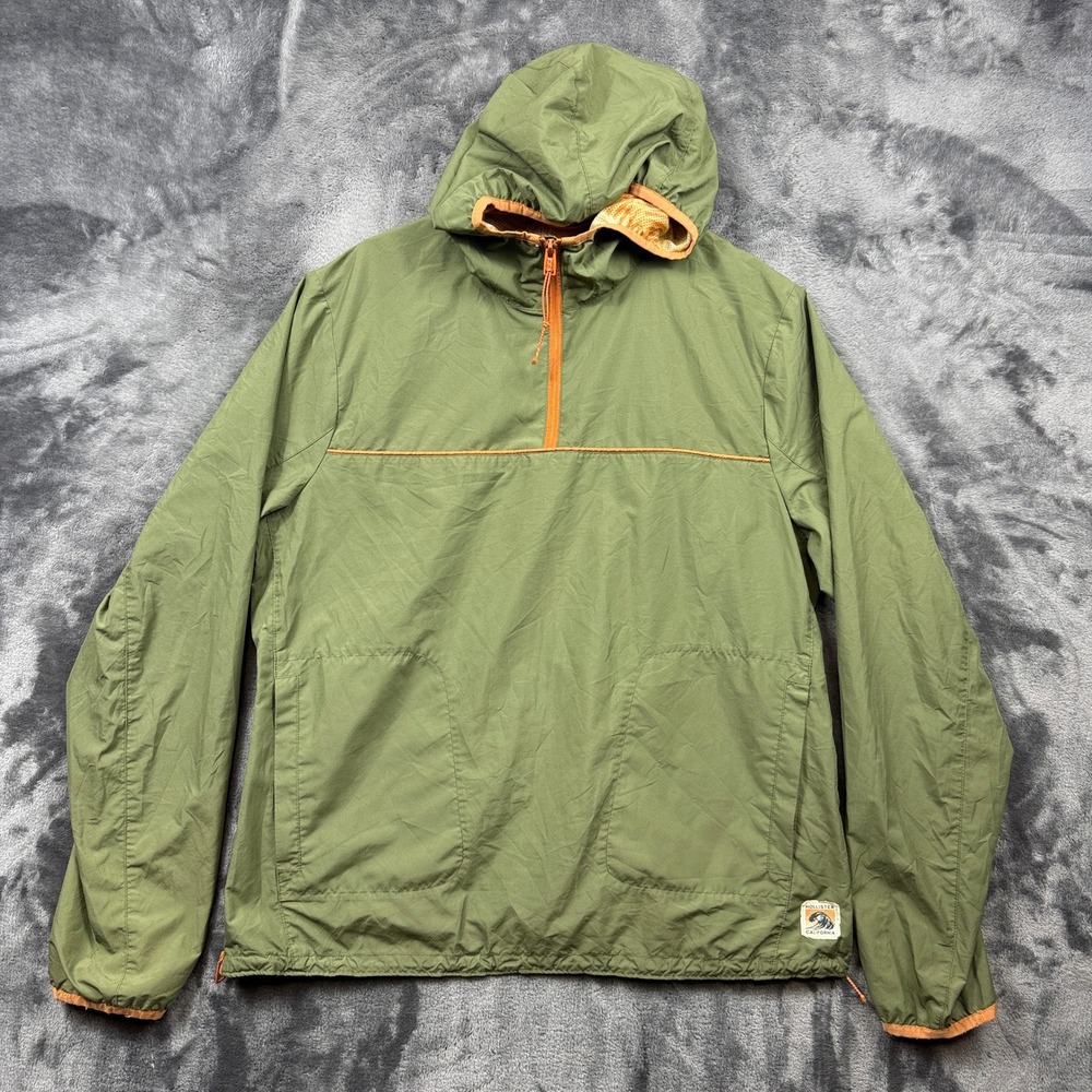 Hollister Windbreaker Jacket Mens XL Green Quarter Zip Hooded Anorak Ripstop